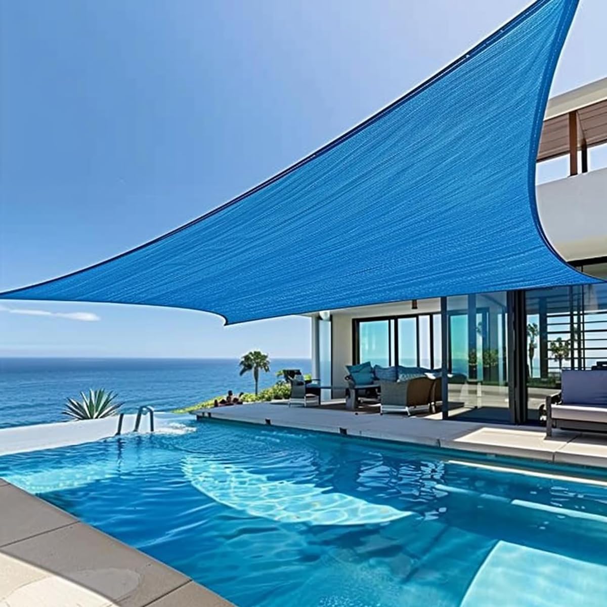 Garden EXPERT 8'x10' Sun Shade Sail Blue Rectangle Canopy Sail Shade Cloth for Patio Garden Outdoor Backyard