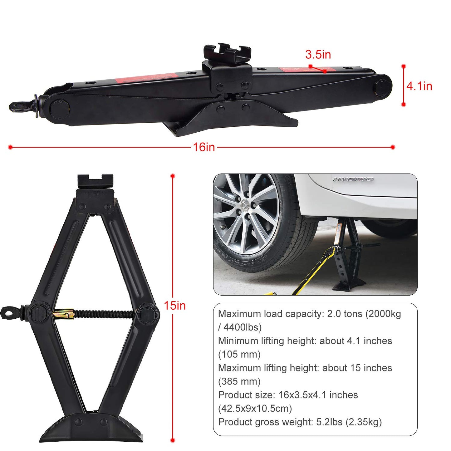 CPROSP Scissor Jack for car/SUV/MPV (4400 lbs / 2T Load), Just for Tire Wrench, Just for Emergency Use, not for Weekly Projects