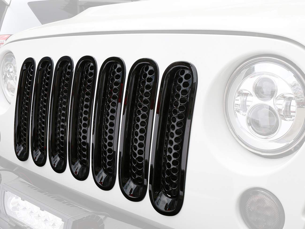 Hooke Road Black JK Grill Inserts Front Grille Mesh Cover Guard for Jeep Wrangler JK 2007-2015 Accessories