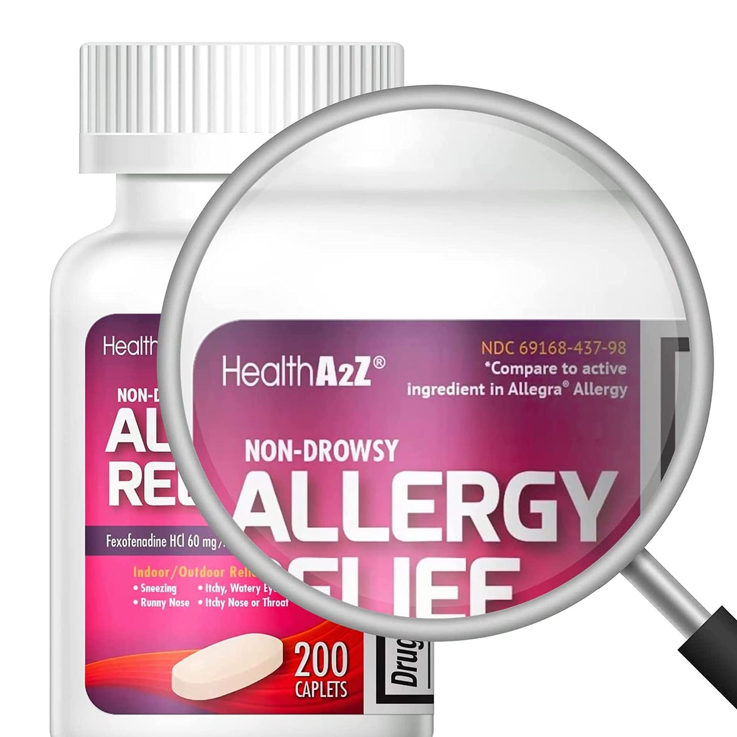 HealthA2Z® Fexofenadine Hydrochloride 60mg | 12-Hour Antihistamine for Allergy Relief | Non-Drowsy (200 Counts (Pack of 1))