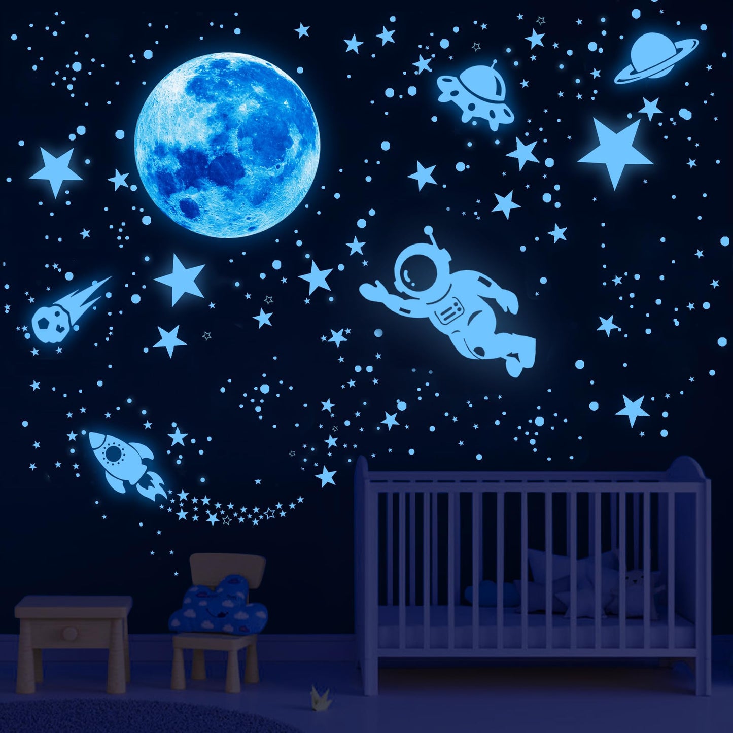 530Pcs Glowing Stars for Ceiling,Glow in The Dark Stars,Space Wall Decals Solar System Galaxy Planets Wall Stickers for Kids, Wall Decor for Girls