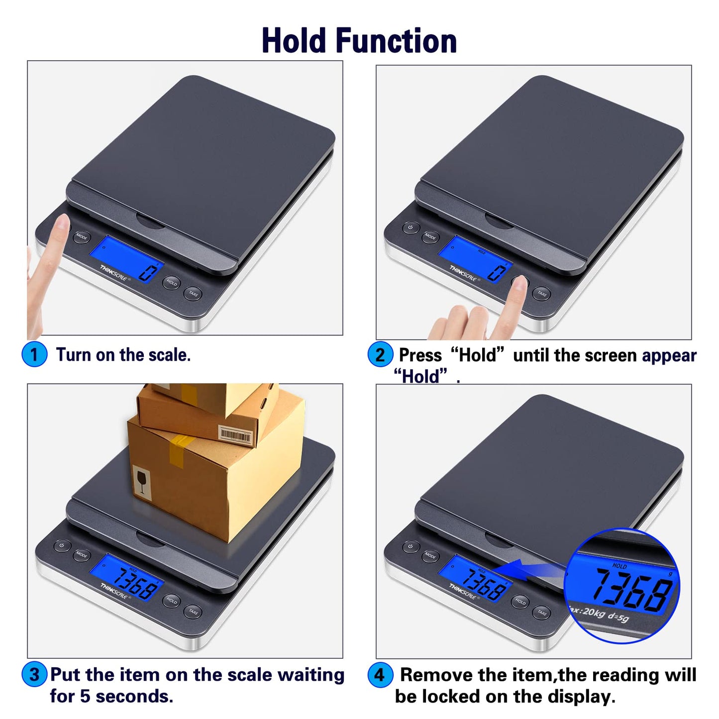 THINKSCALE Shipping Scale, 86lb/0.1oz Postal Scale with Hold and Tare, Scale for Packages, LCD Display, Postage Scale, Mail Scale, Shipping Scale for Small Business, Batteries & AC Adapter