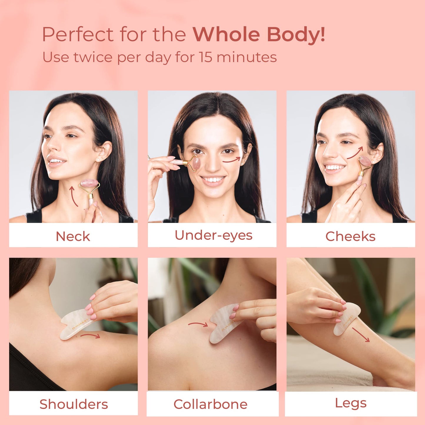 PLANTIFIQUE Rose Quartz Face Roller and Rose Quartz Gua Sha Set - Certified Rose Quartz Roller and Gua Sha Set - Face Rollers for Women for Your Skincare Routine