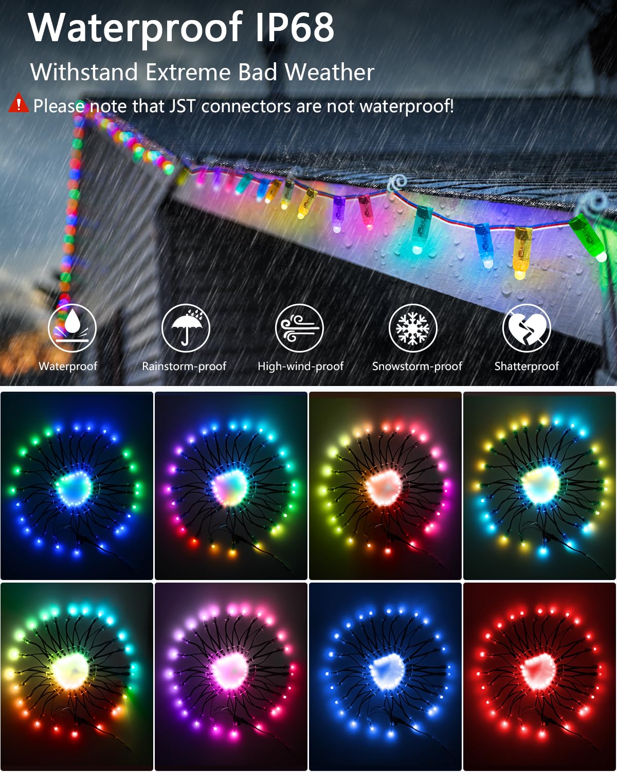 ALITOVE WS2811 12mm Diffused Digital RGB LED Pixel Light 5V Individually Addressable Round Bullet LED Pixels Module IP68 Waterproof DC 5V 50pcs/Set