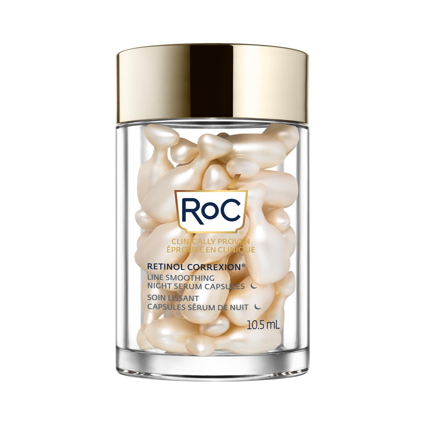 RoC Retinol Correxion Anti-Aging Wrinkle Night Serum, Daily Line Smoothing Skin Care Treatment for Fine Lines, Post-Acne Scars, 30 Individual Capsules, Unscented, 0.35 Fl Oz