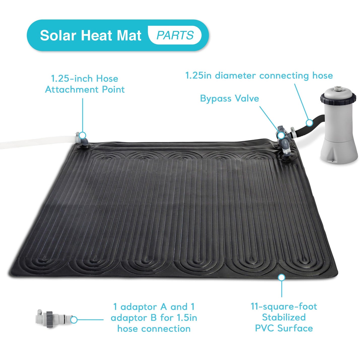 Intex 28685E 47 Inch x 47 Inch Solar Pool Water Heater Mat for 8,000 Gallon Above Ground Swimming Pool with Hose Attachment and Adaptors, Black