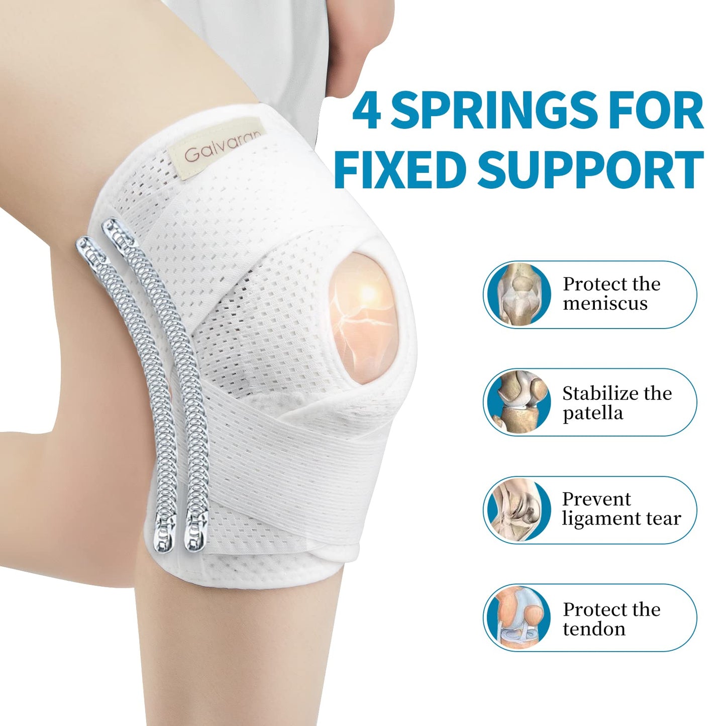 Galvaran Knee Brace with Side Stabilizers for Meniscal Tear Knee Pain ACL MCL Arthritis Injuries Recovery, Breathable Adjustable Knee Support for Men and Women