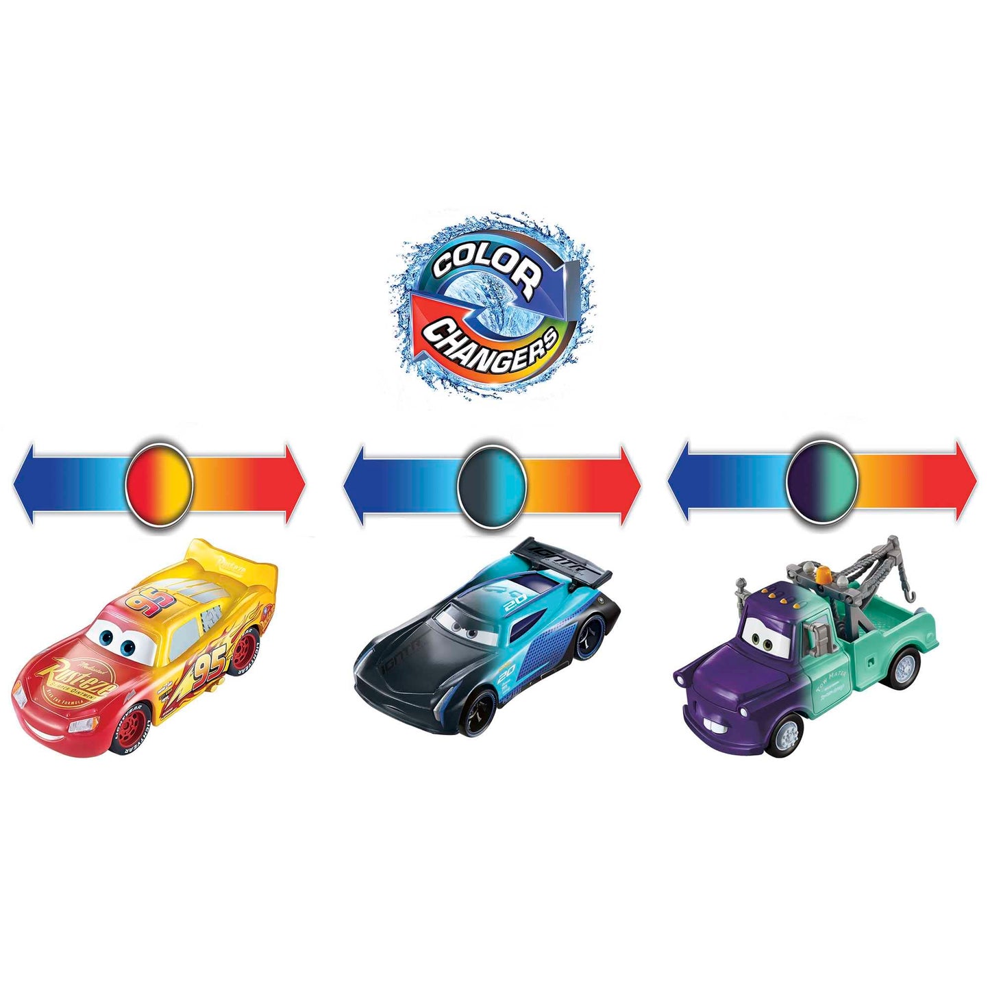 Mattel Disney and Pixar Cars Toys, Color Changers 3-Pack Vehicles with Lightning McQueen, Mater & Jackson Storm Toy Cars