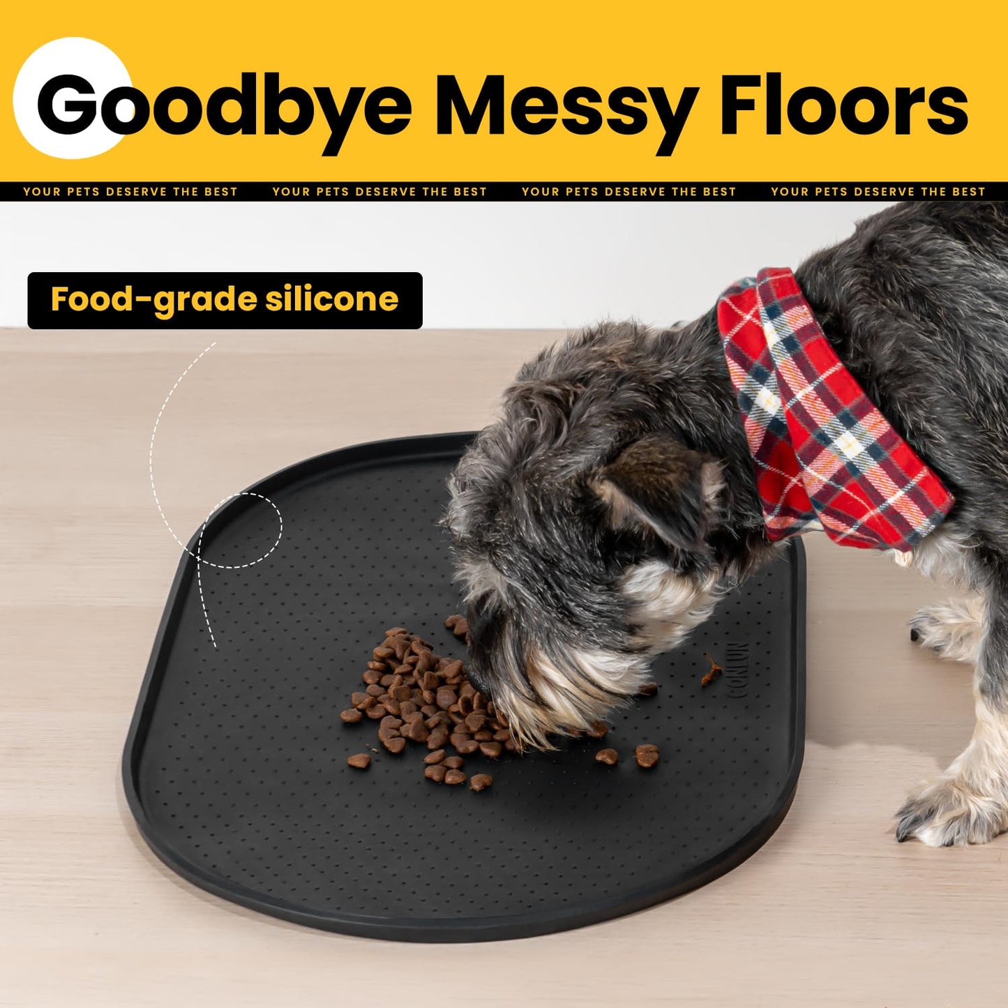Conlun Silicone Dog Food Mat, Waterproof Rubber Pet Feeding Mat for Dog and Cat, Anti-Slip Dog Cat Bowl Mat with Raised Edge, Avoid Water Or Food Spilling Out, Dishwasher Safe
