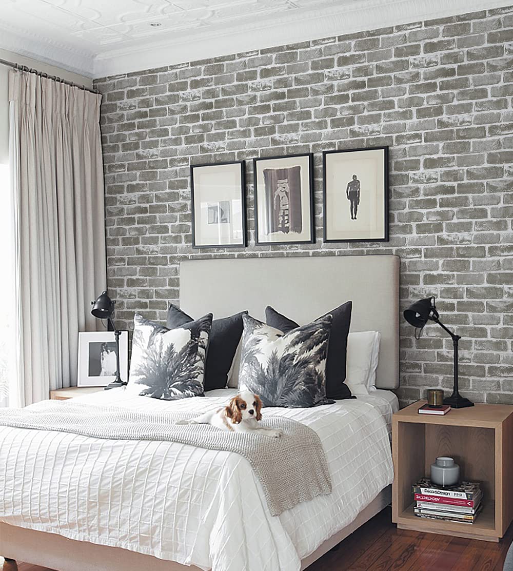 Timeet 17.7"×197" 3D Gray Brick Wallpaper Peel and Stick Wallpaper Self Adhesive Wallpaper Faux Brick Wallpaper Textured Wallpaper for Room Wall Decor Vinyl Film Roll