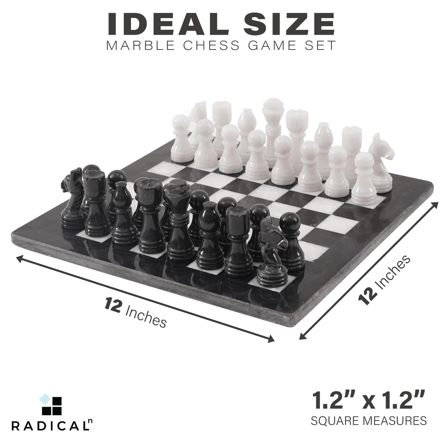 Radicaln Marble Chess Set 12 Inches Black and White Handmade Chess Board Game - 1 Chess Board & 32 Chess Pieces - Chess Games Outdoor - Chess Sets for Adults