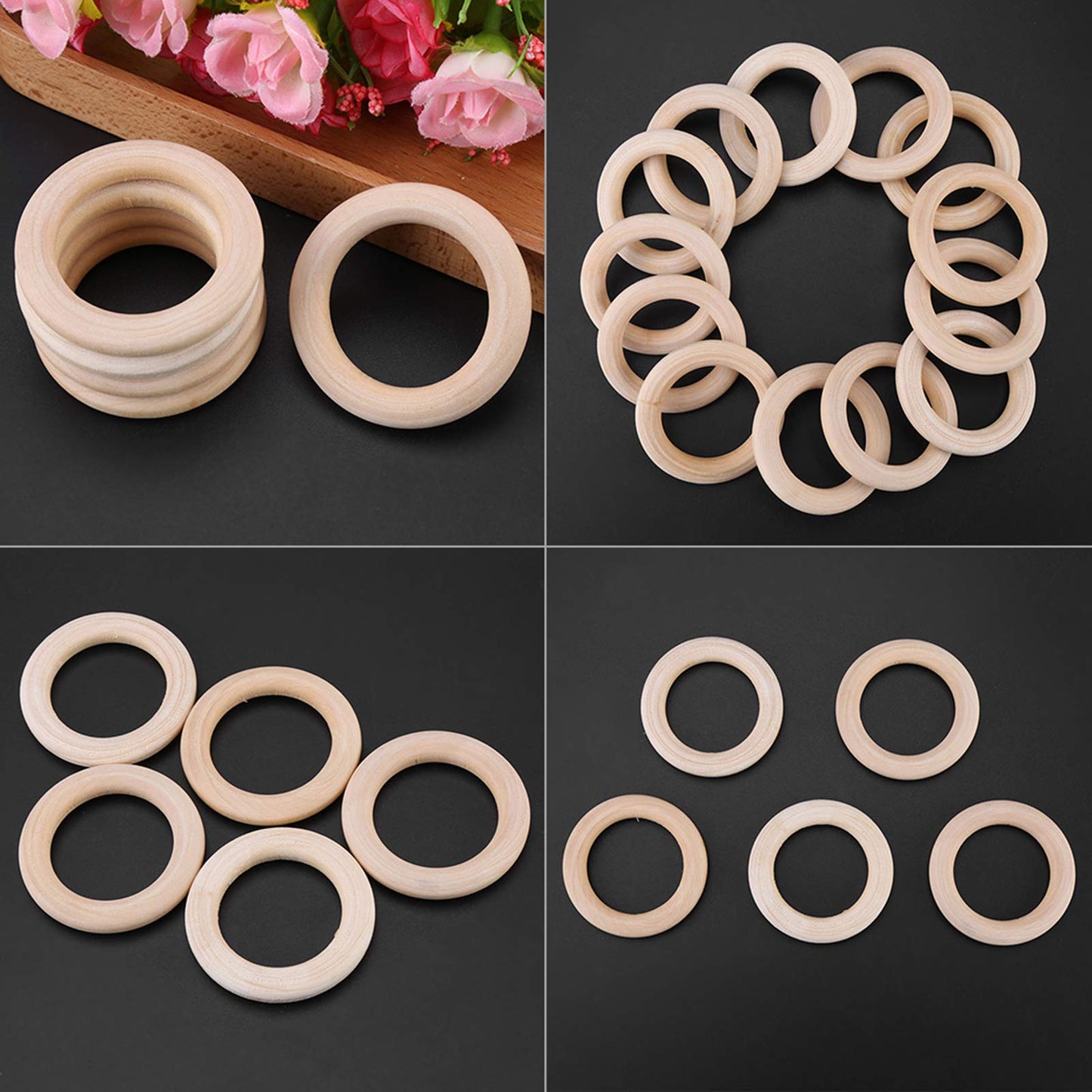50pcs Wood Teething Rings, Wooden Roundwithout Paint Smooth Unfinished Wood Circles for Crafts Teething Ring, Jewelry Pendant Connectors (48mm)