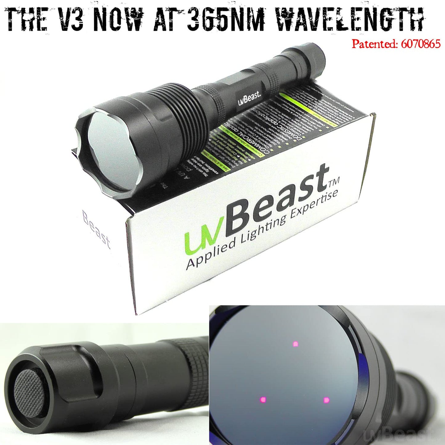 uvBeast New V3 365nm Black Light UV Flashlight – High Definition Ultraviolet - HIgh Power and Long Range Professional Grade Beam Best for Professional/Commercial Use – USA Stock