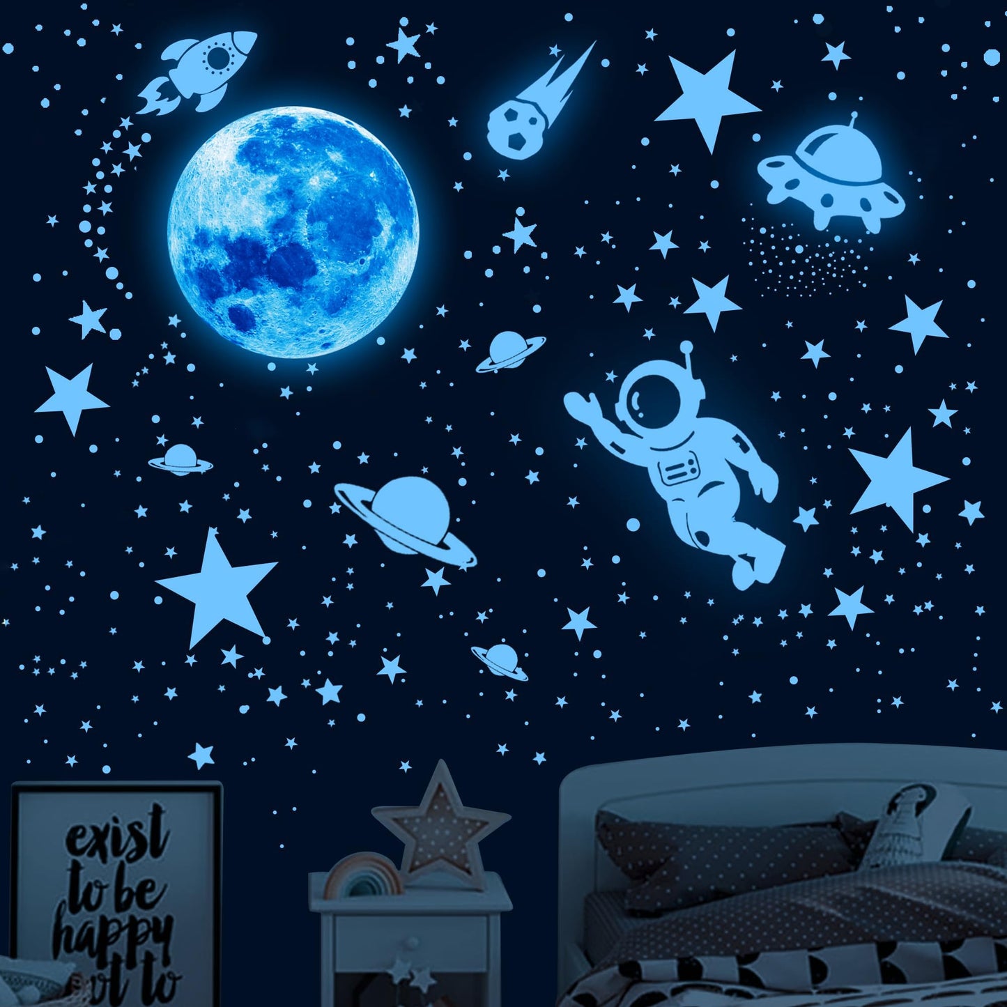 530Pcs Glowing Stars for Ceiling,Glow in The Dark Stars,Space Wall Decals Solar System Galaxy Planets Wall Stickers for Kids, Wall Decor for Girls