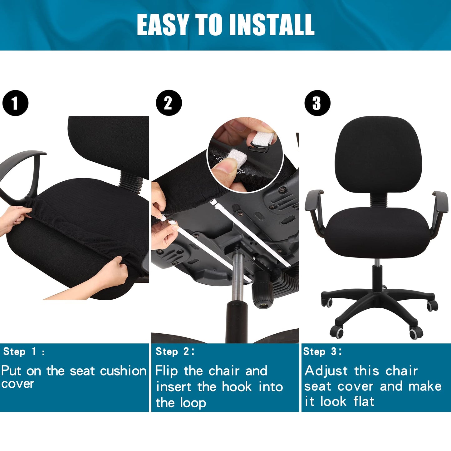 Smiry Stretch Jacquard Office Computer Chair Seat Covers, Removable Washable Anti-dust Desk Chair Seat Cushion Protectors - Black