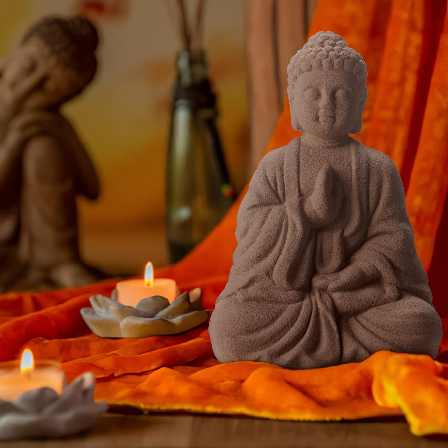 Lxmons Ceramic Buddha Statue for Home Decor, Smile Seated Buddha with Sand Blasting Surface for Meditation Altar Table, Spiritual Living Room Sculpture, Yoga, Outdoor Zen Garden, East Asian Décor