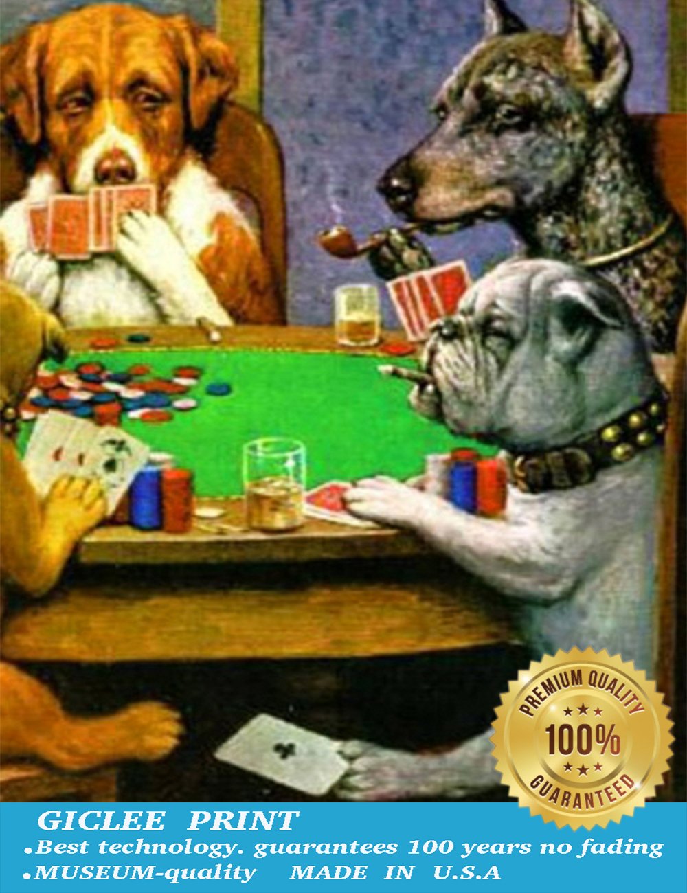 ELITEART-Dogs Playing Poker by Cassius Marcellus Coolidge Oil Painting Reproduction Giclee Wall Art Canvas Prints Size: 16"x12"