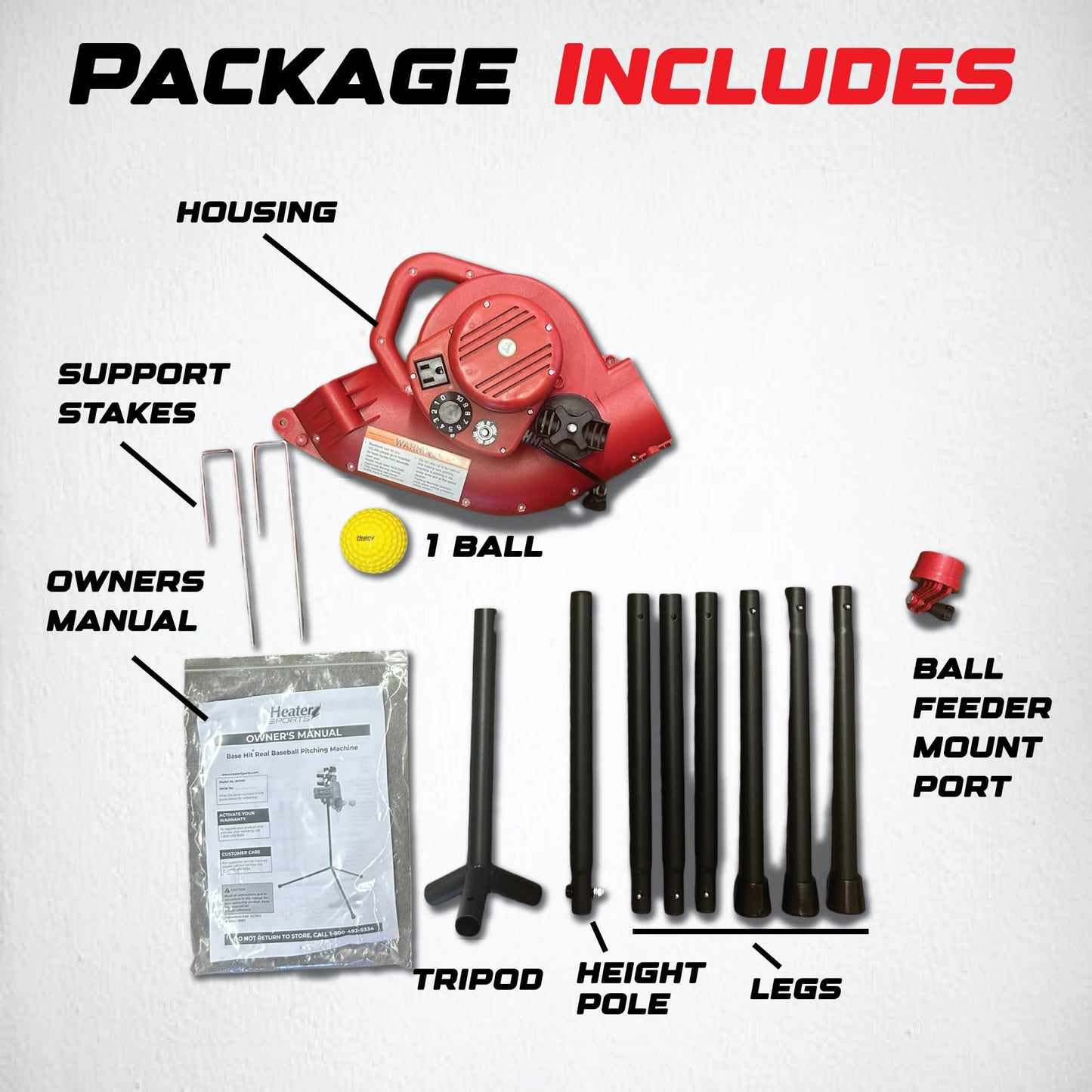 Heater Power Alley Pro Real Baseball Machine - Adjustable Design, Pitches Real Baseballs Up to 45 MPH, Accurate and Portable Training Tool for Batting, Pitching, and Field Practice