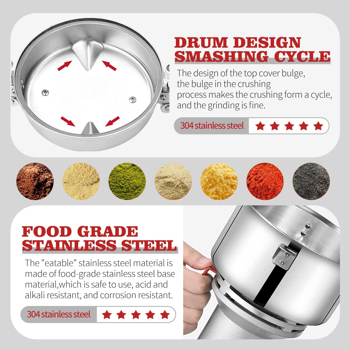 LEJIEYIN Electric herb Grinder 550g High Speed Electric Stainless Steel Spice Grinder Electric Flour Mill Herb Grinder Powder Machine for Dry Food Grin