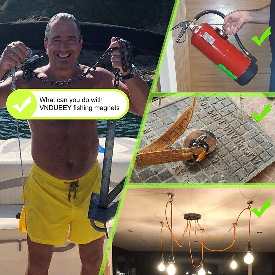 Magnet Fishing with 500Lbs(227Kg) Fishing Magnets with Rope - Includes Pulling Force Fishing Magnet,20m (65 Foot) Durable Rope with Two Carabiner, Non-Slip Protective Gloves & Threadlocker