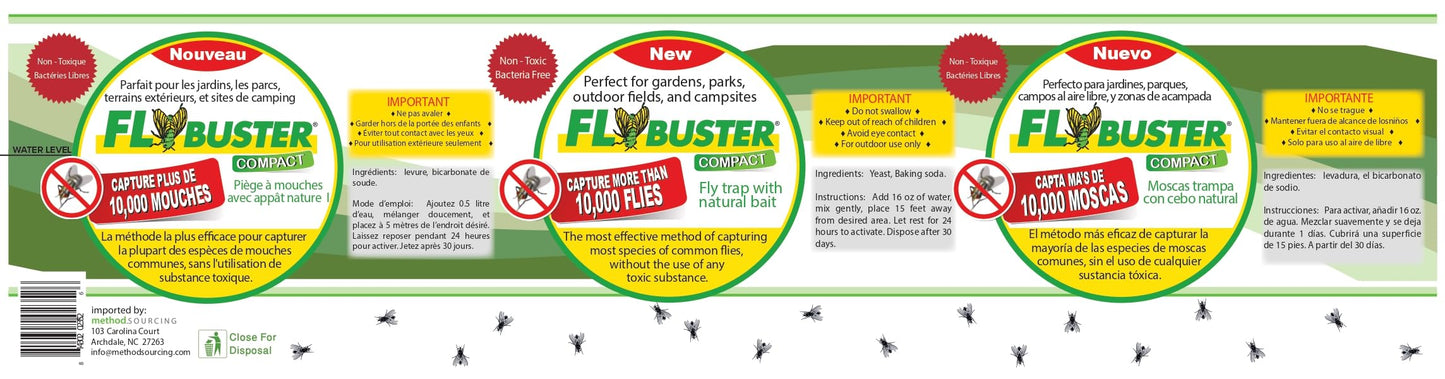 Flybuster Fly Trap - Outdoor Living, Non-Toxic Fly Trap, Pest Control Trap, 1-Liter Compact Size