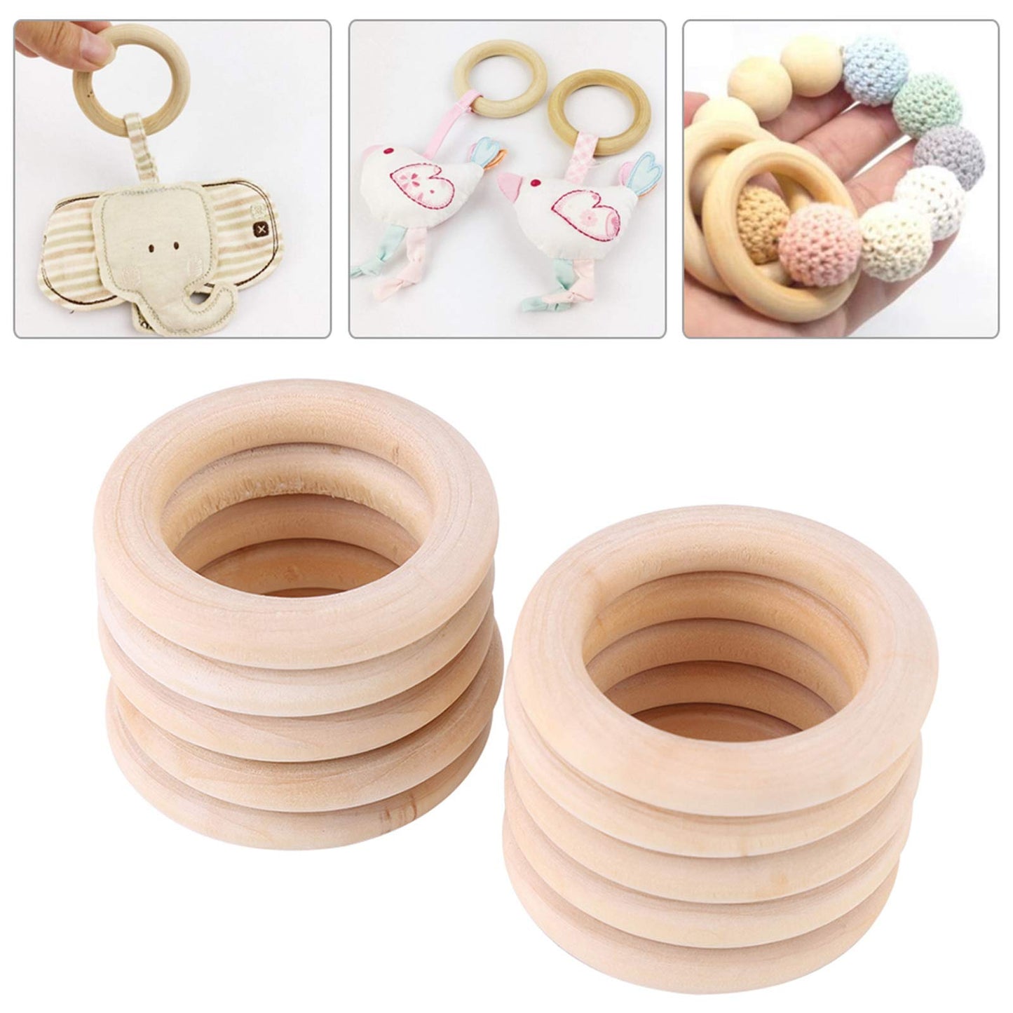 50pcs Wood Teething Rings, Wooden Roundwithout Paint Smooth Unfinished Wood Circles for Crafts Teething Ring, Jewelry Pendant Connectors (48mm)