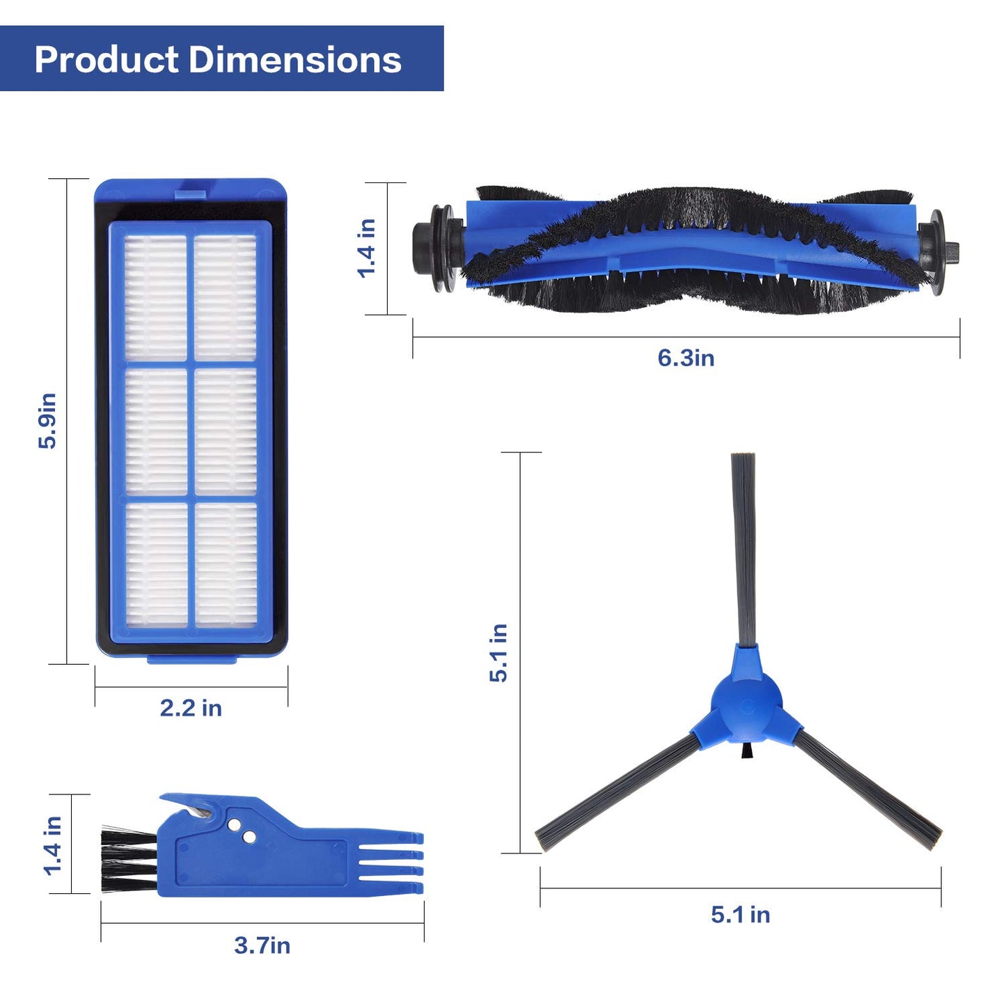 LesinaVac Replacement Part for Eufy RoboVac 11S Max RoboVac 15C Max RoboVac 30C Max RoboVac G30 Edge G10 Hybrid Robot Vacuum Cleaner Accessories Kit, Including 1 Main brush, 8 Side brushes, 4 Filters