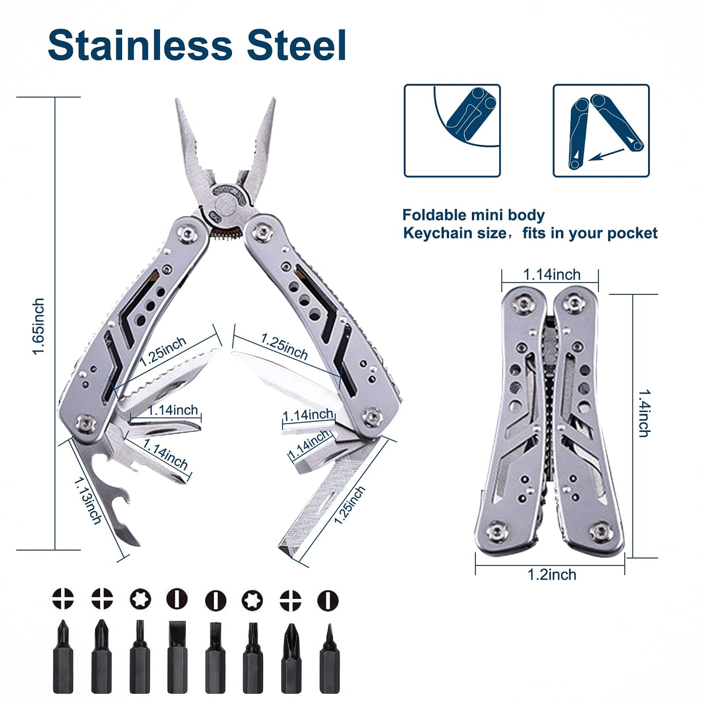 Multi Tool: Multitool Pliers - Pocket Knife Set, 24-in-1 Camping Tool with Screwdriver Bits Set, Can&Bollte Opener for Camping, Gifts for Men Father/Husband/Boyfriend