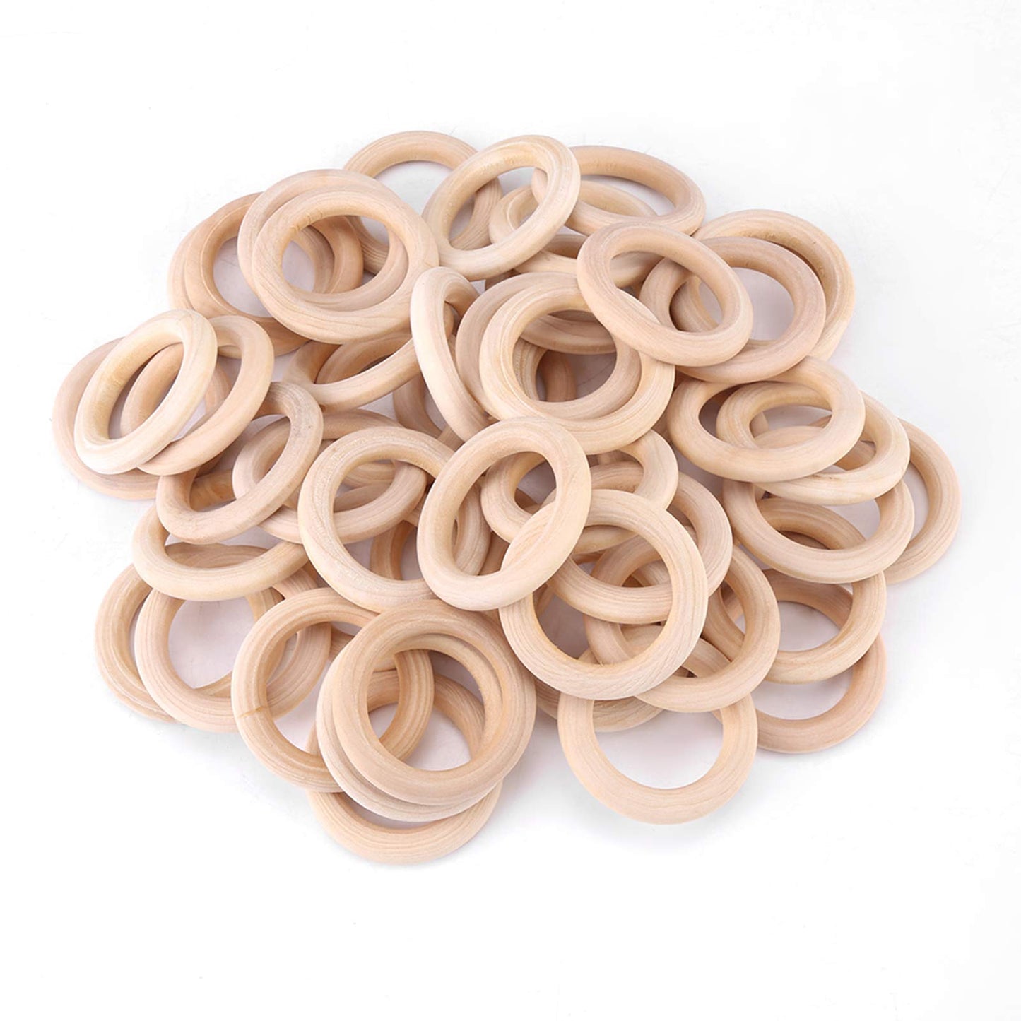 50pcs Wood Teething Rings, Wooden Roundwithout Paint Smooth Unfinished Wood Circles for Crafts Teething Ring, Jewelry Pendant Connectors (48mm)