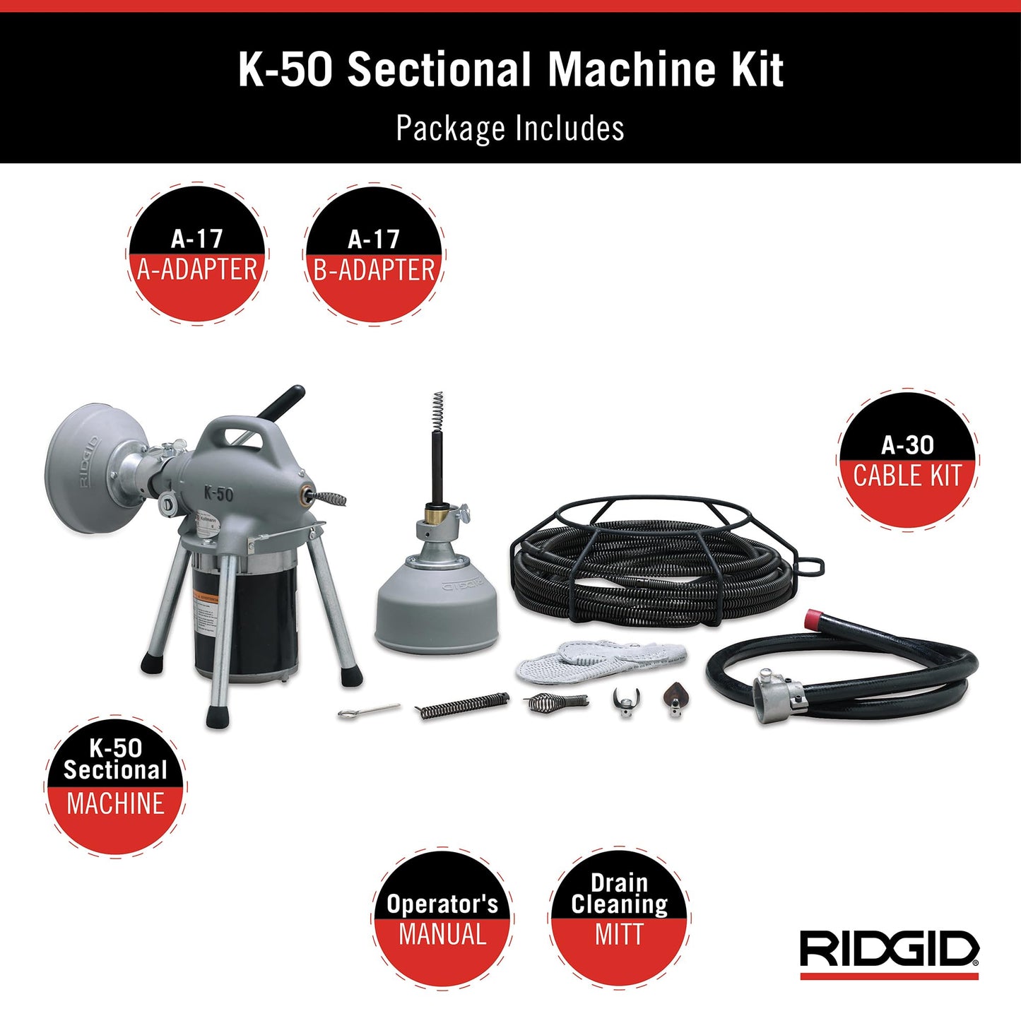 RIDGID 58920 Model K-50 Sectional Drain Cleaning Machine with 1/6 Horsepower Motor