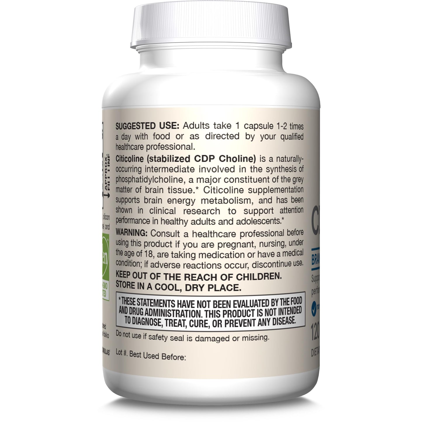 Jarrow Formulas Citicoline CDP Choline 250 MG, CDP Choline Supplement Supports Brain Health, Performance and Memory, 120 Capsules, Up to a 120 Day Supply