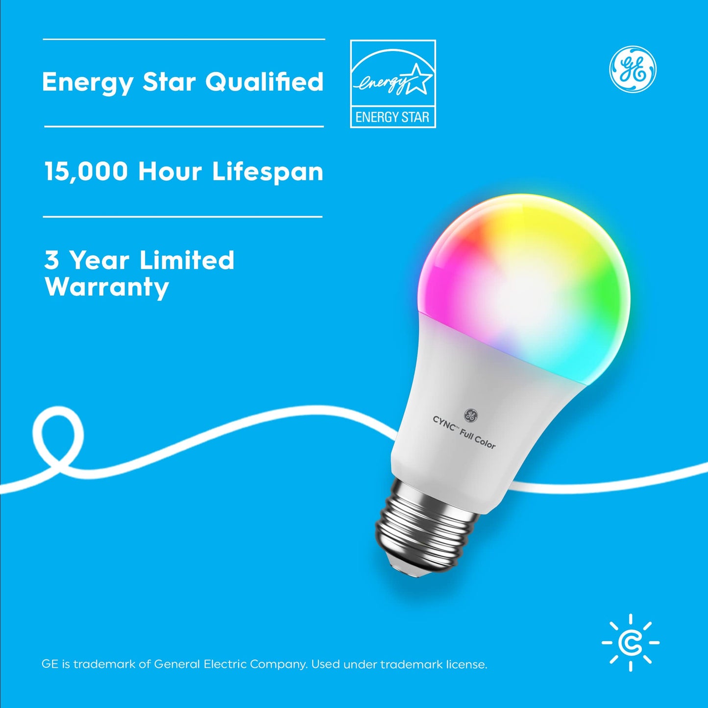 GE CYNC Smart LED Light Bulb, Color Changing Lights, Bluetooth and Wi-Fi Lights, Works with Alexa and Google Home, A19 Light Bulb (1 Pack)