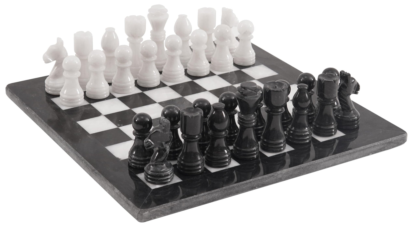 Radicaln Marble Chess Set 12 Inches Black and White Handmade Chess Board Game - 1 Chess Board & 32 Chess Pieces - Chess Games Outdoor - Chess Sets for Adults