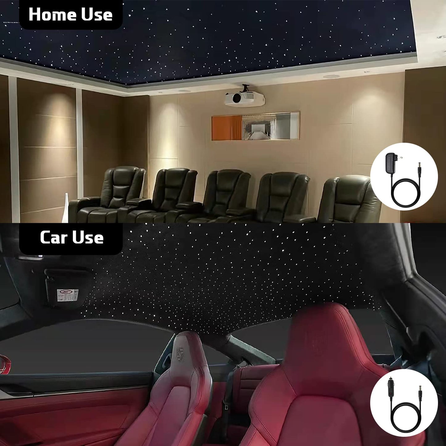AMKI 16W Fiber Optic Lights,Starlight Headliner Light Kit APP/Remote Control Sound Activated Mode for Car&Home Decoration,Optical Fiber Cable Strands