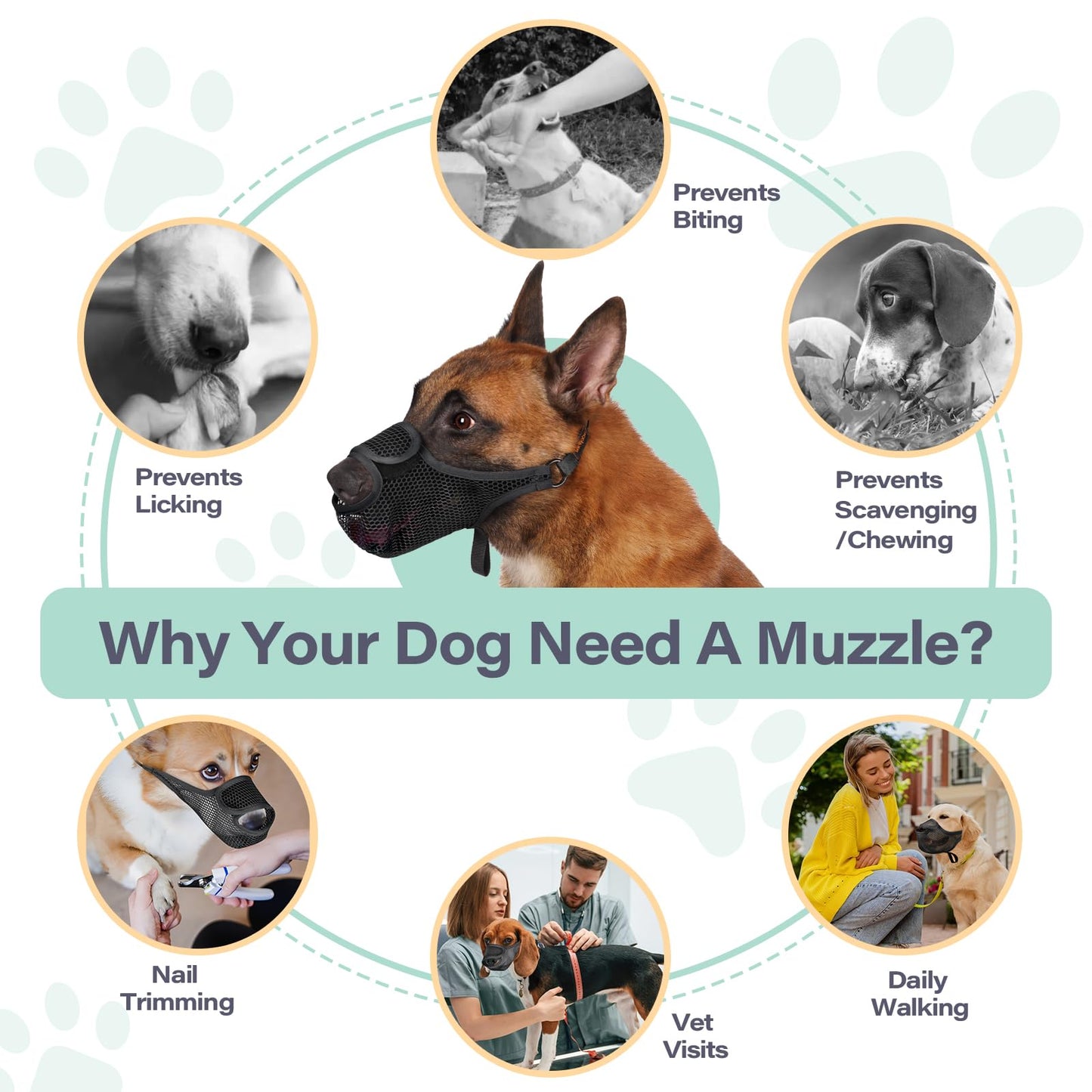 LUCKYPAW Dog Muzzle for Large Medium Small Dogs, Mesh Muzzle for Dog to Prevent Biting Chewing Licking Eating, Soft Dog Muzzle with Front Opening Design for Drinking Panting