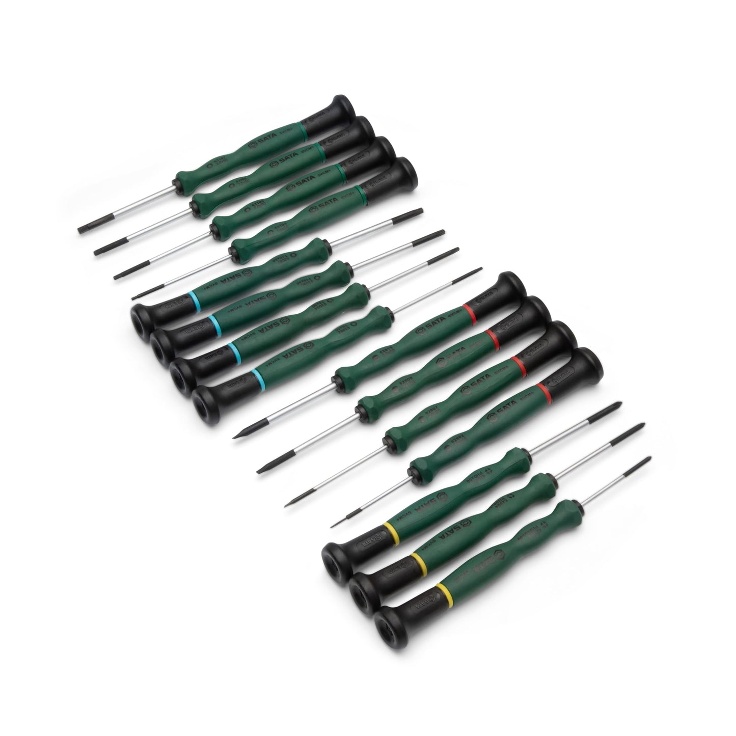 SATA 15-Piece Master Precision Screwdriver Set for Technicians or Jewelers, with Ergonomic Green Handles and aCarryingCase - ST09317SJ