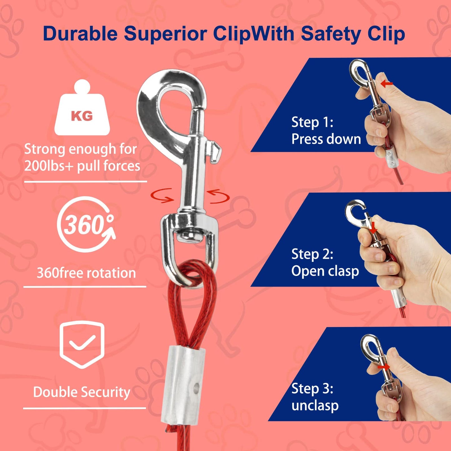 Darkyazi Dog Stake Tie Out Cable and Reflective Stake 16 ft Outdoor, Yard and Camping, for Medium to Large Dogs Up to 125 lbs (16ft Cable, 18" Stake, Red)