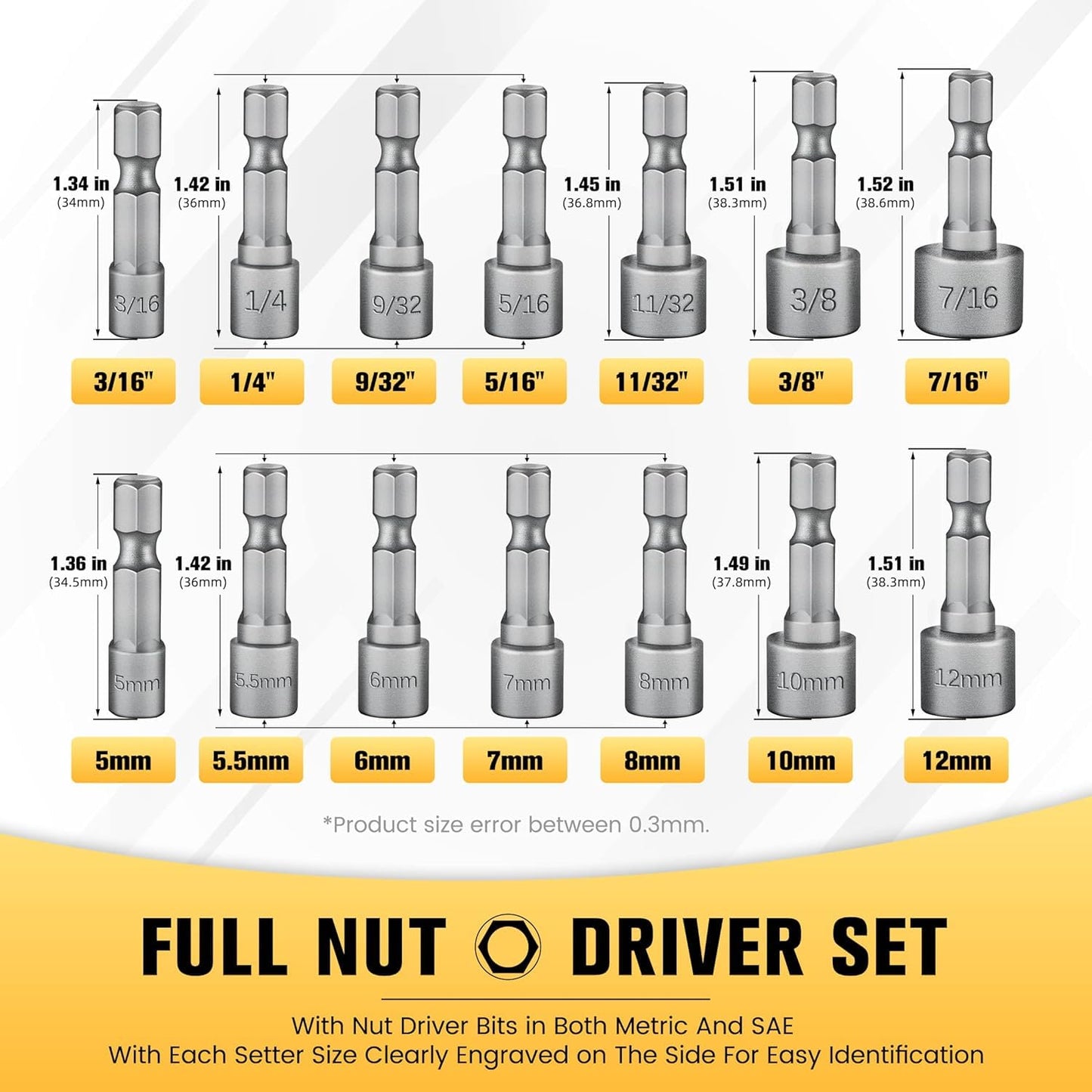14Pcs Power Nut Driver Drill Bit Set, 1/4” Hex Socket Adapter Bolt Drivers Repairing Tool Kit, Suitable for Quicker Change Chuck, Electric Screwdriver