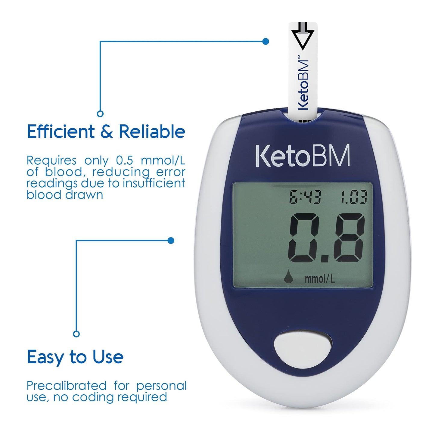 KetoBM Blood Ketone Meter Kit for Keto Diet Testing - Complete Ketone Test Kit with Ketone Monitor, Keto Strips, Lancing Device & Lancets