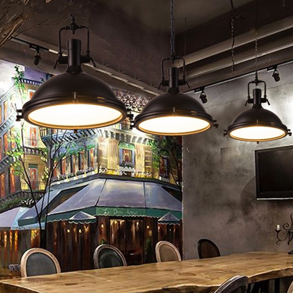 LITFAD Industrial Nautical Pendant Light 16" Wide Single Pendant with Frosted Diffuser Mounted Fixture LED Ceiling Hanging Light in Black