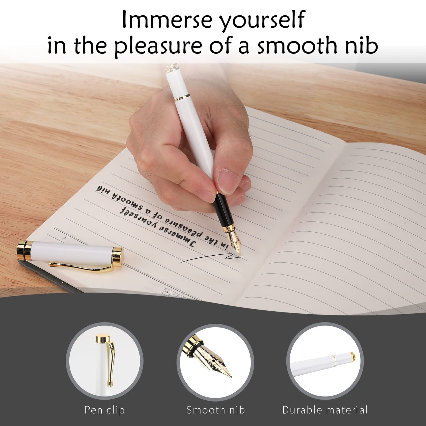 Tiankool Luxury Fountain Pen,Fine Nib, Exquisite Pen Gift Set for Men&Women-Includes 10 Ink Cartridges&Ink Converter- Nice Pens - White