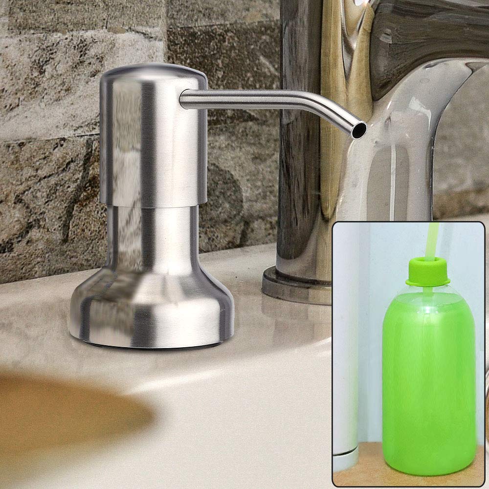 Sink Soap Dispenser for Kitchen Sink Extension Tube Kit, Stainless Steel, 39 Inches Tube Connects Directly to Soap Bottle, No More Refills, Dish Soap and Hand Soap Lotion, Countertop (Brushed Nickel)