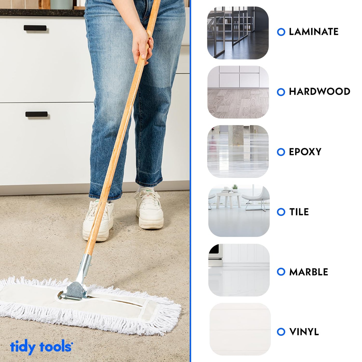 Tidy Tools Commercial Dust Mop & Floor Sweeper, 24 in. Dust Mop for Hardwood Floors, Cotton Reusable Dust Mop Head, Wooden Broom Handle, Industrial Dry Mop for Floor Cleaning & Janitorial Supplies…