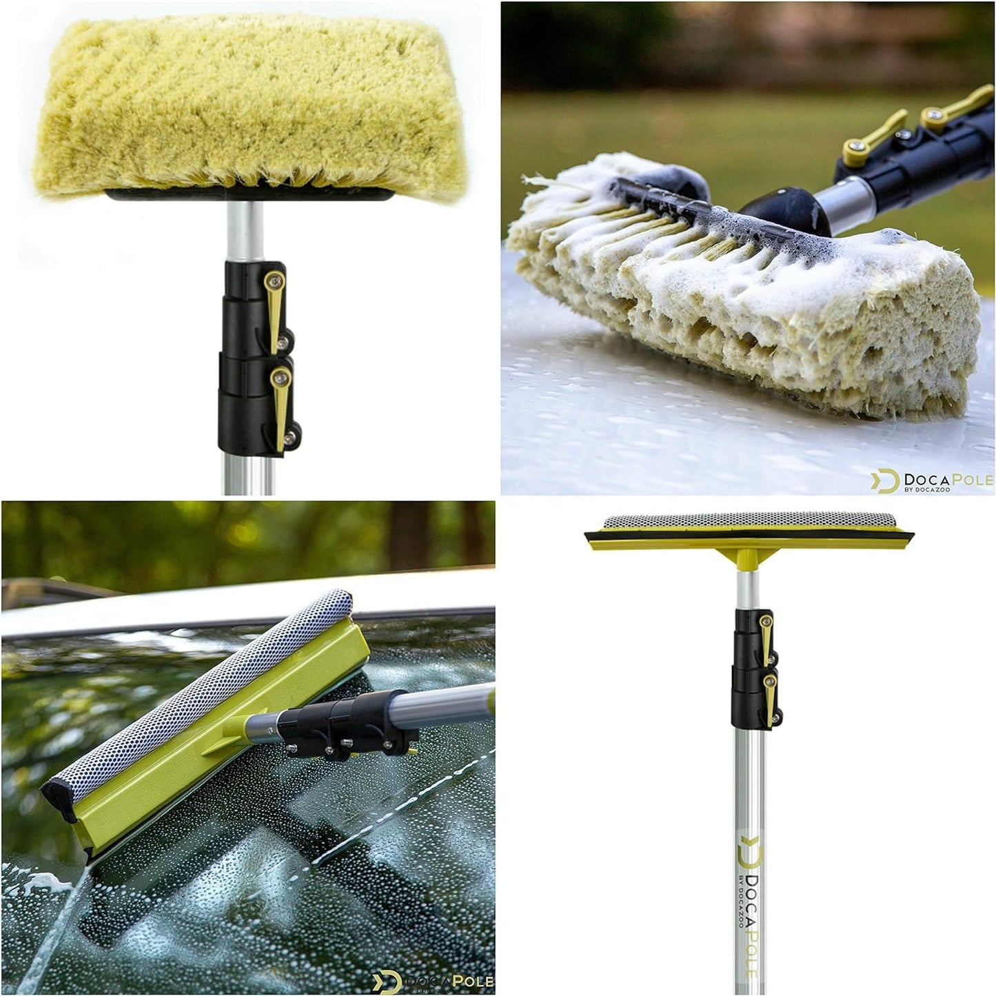 DOCAZOO Cleaning Kit - Car Wash Kit with Soft Car Wash Brush, Car Squeegee, Car Wash Mitt (2X), Microfiber Cleaning Head - 5-12 Foot DocaPole Extendable Telescoping Extension Pole Included