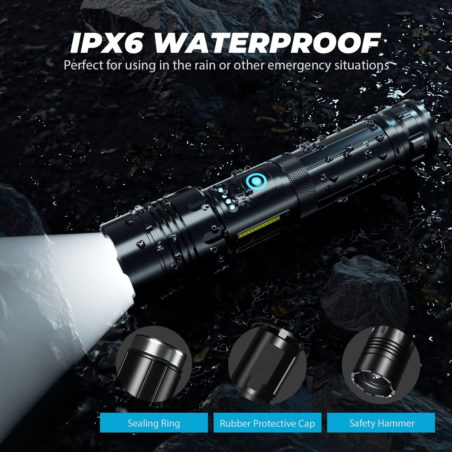SKNSL Rechargeable Led Flashlights High Lumens: 1000000 Lumen Super Bright Flashlight, 7 Modes with COB Work Light, IPX6 Waterproof, Powerful Handheld Flash Light for Home, Camping, Hiking