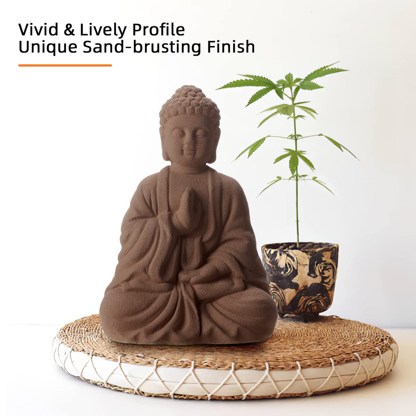 Lxmons Ceramic Buddha Statue for Home Decor, Smile Seated Buddha with Sand Blasting Surface for Meditation Altar Table, Spiritual Living Room Sculpture, Yoga, Outdoor Zen Garden, East Asian Décor