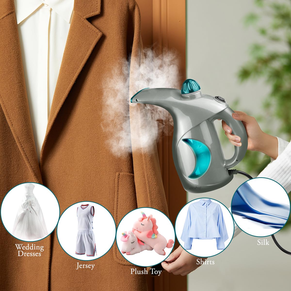 ELITAPRO Steamer for Clothes - Portable Garment Steamer - 1200W Travel Size Clothing Steamer - Quick Heating, Dry Steam - Handheld Clothes Steamer for Home, Office, & Travel - Fabric Brush Included