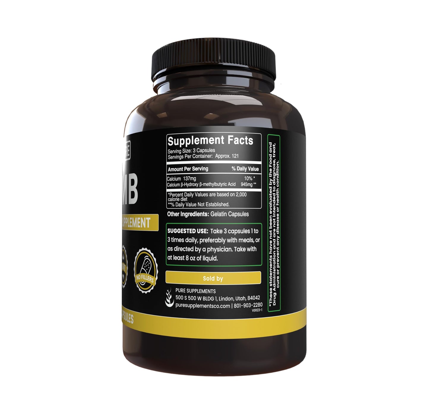 Pure Original Ingredients HMB (365 Capsules) No Magnesium Or Rice Fillers, Always Pure, Lab Verified