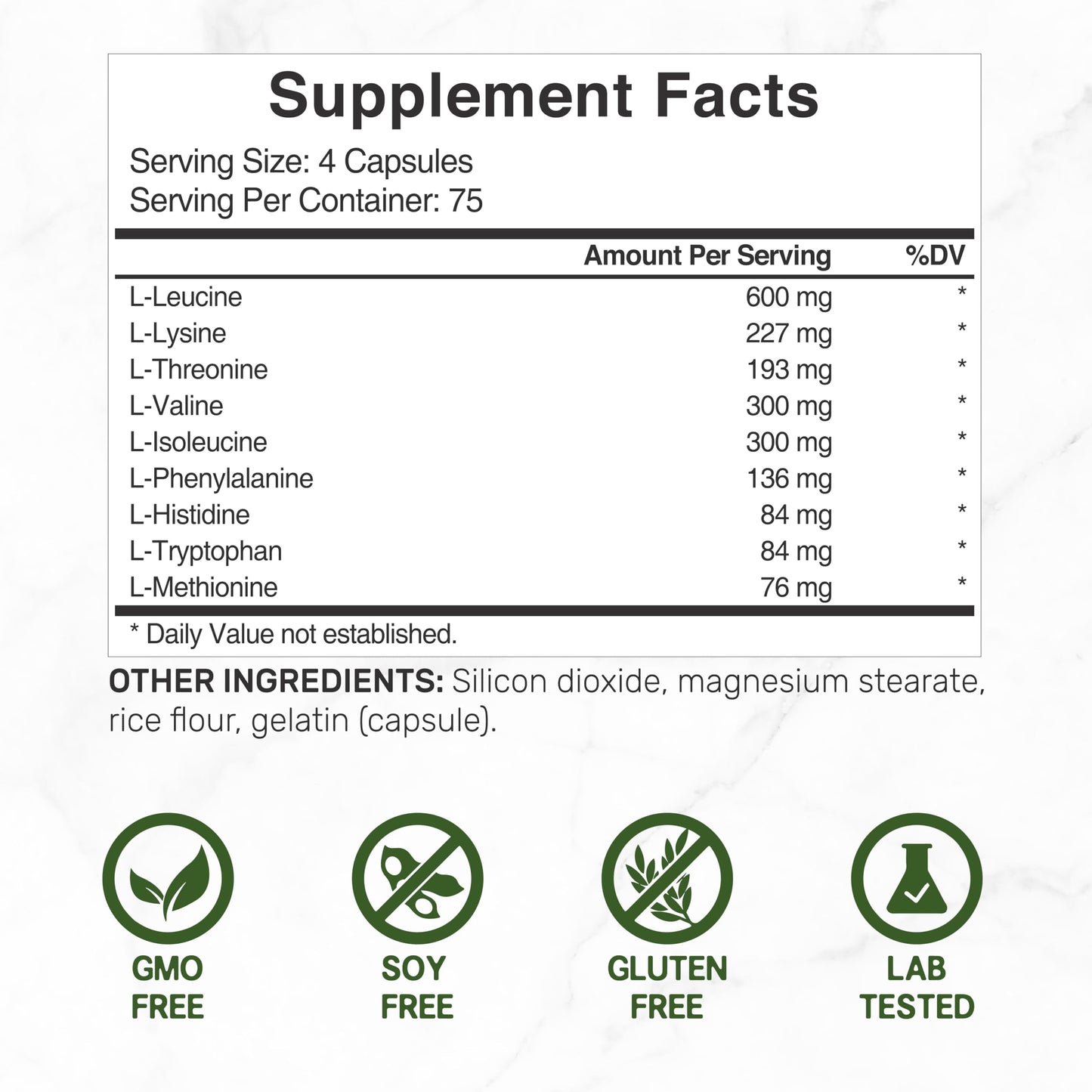 Essential Amino Acids (EAA) 2000mg Per Serving, 300 Capsules – Unflavored - 9 in 1, All BCAAs (Branched-Chain Aminos) – Lean Muscle Support & Natural Pre Workout Supplement