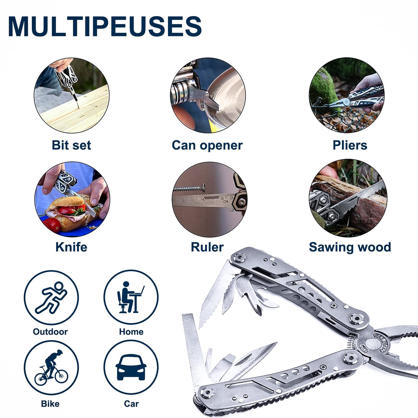 Multi Tool: Multitool Pliers - Pocket Knife Set, 24-in-1 Camping Tool with Screwdriver Bits Set, Can&Bollte Opener for Camping, Gifts for Men Father/Husband/Boyfriend